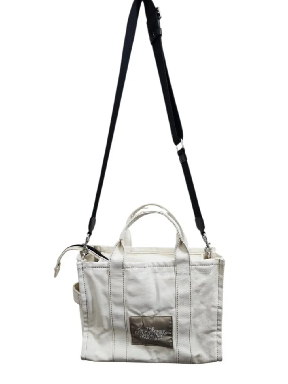 Marc Jacobs The Tote Bag Ivory Canvas Medium Tote Crossbody Zip Top
